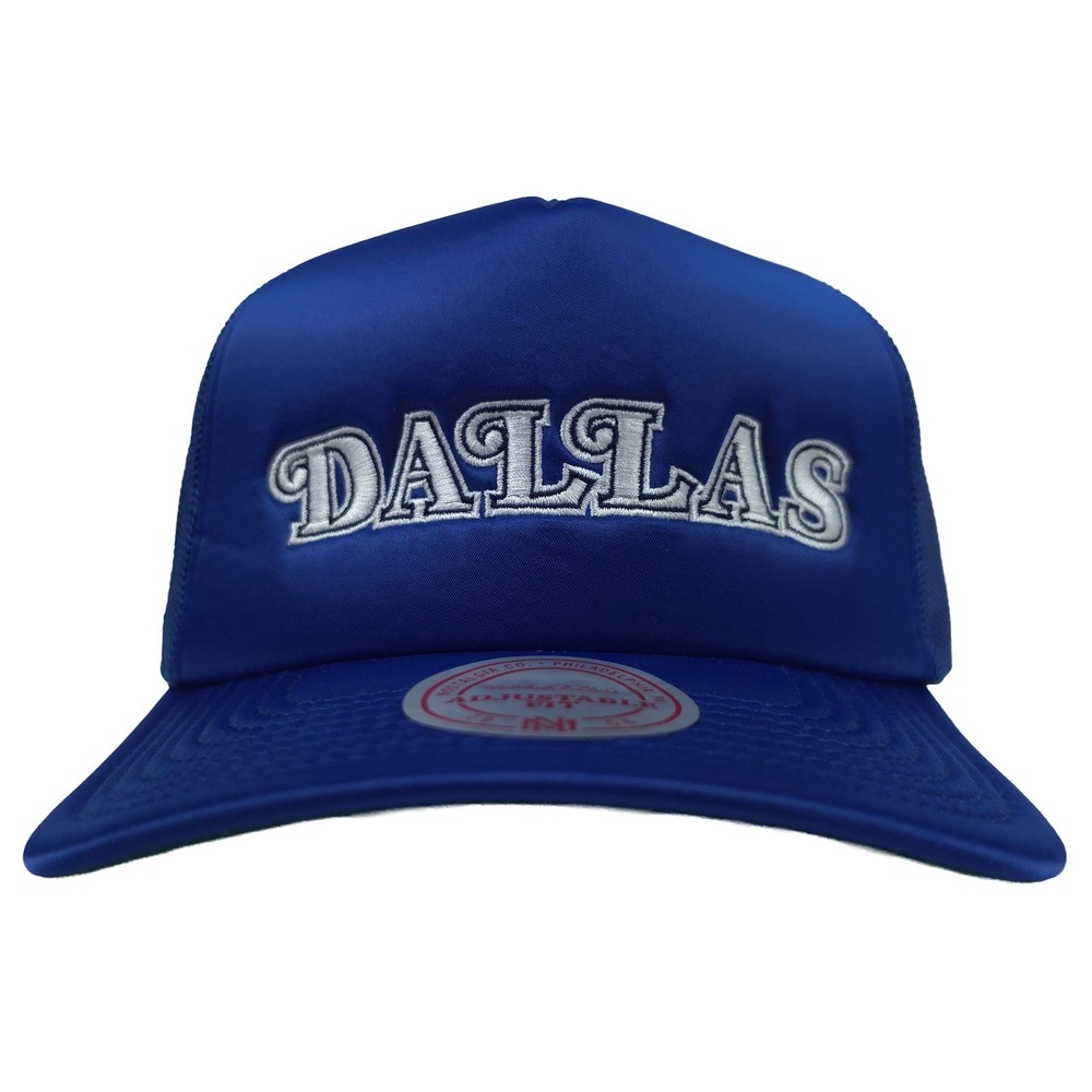 Dallas Mavs Mitchell & Ness NBA Trucker Hat‎ Cap Embroidery Logo Blue Satin NWT
